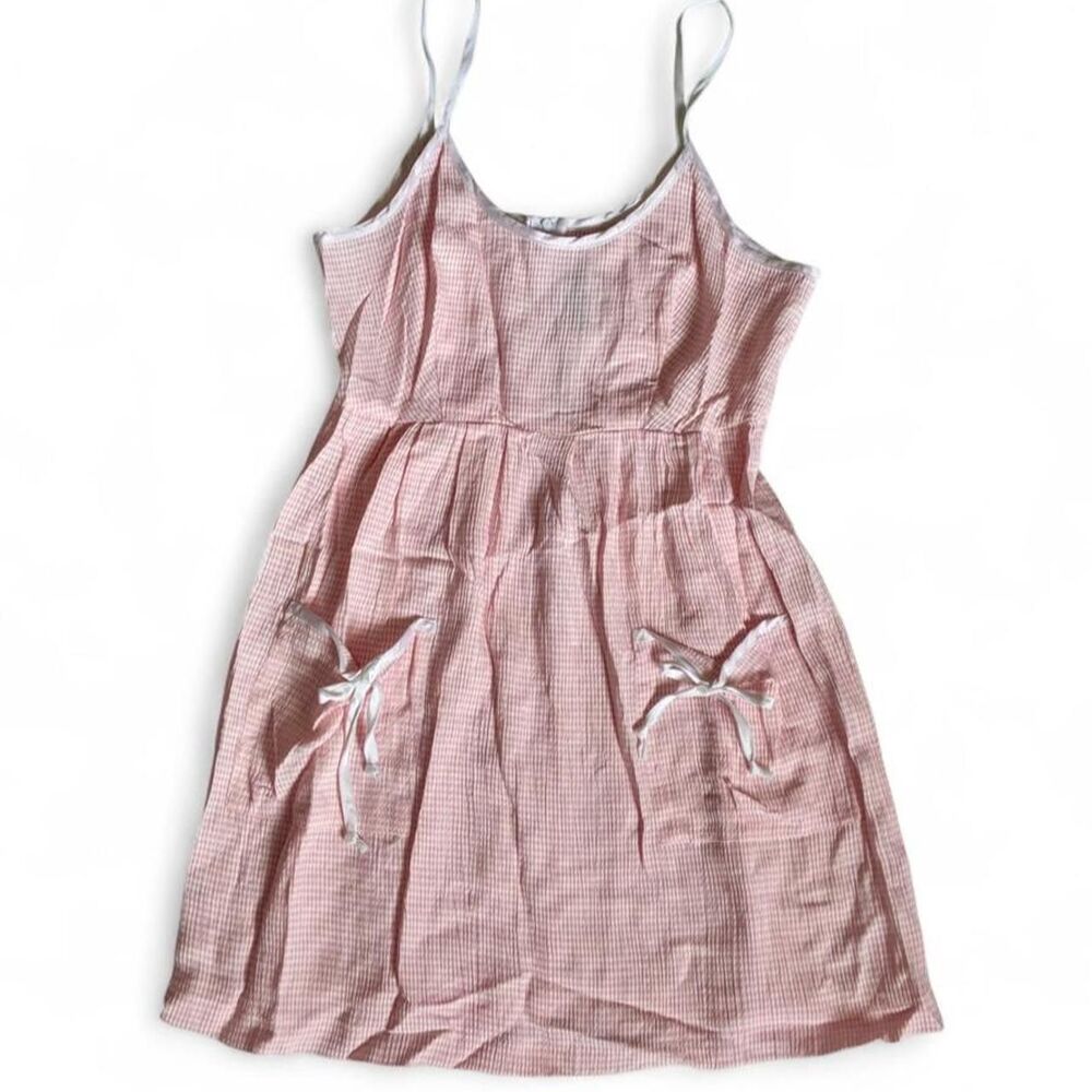 Vintage Contempo Casuals Feminine Pink Checkered Print Baby Doll Dress